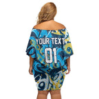 Personalized Gold Coast Titans Rugby Off Shoulder Short Dress Urban Street Graffiti Style - Distressed Splatter Elements