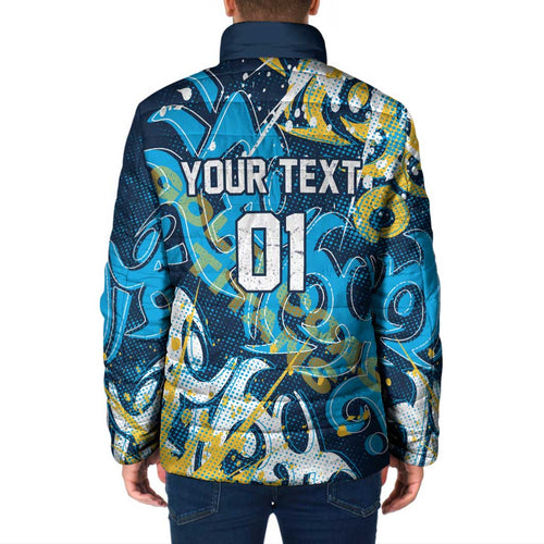 Personalized Gold Coast Titans Rugby Padded Jacket Urban Street Graffiti Style - Distressed Splatter Elements