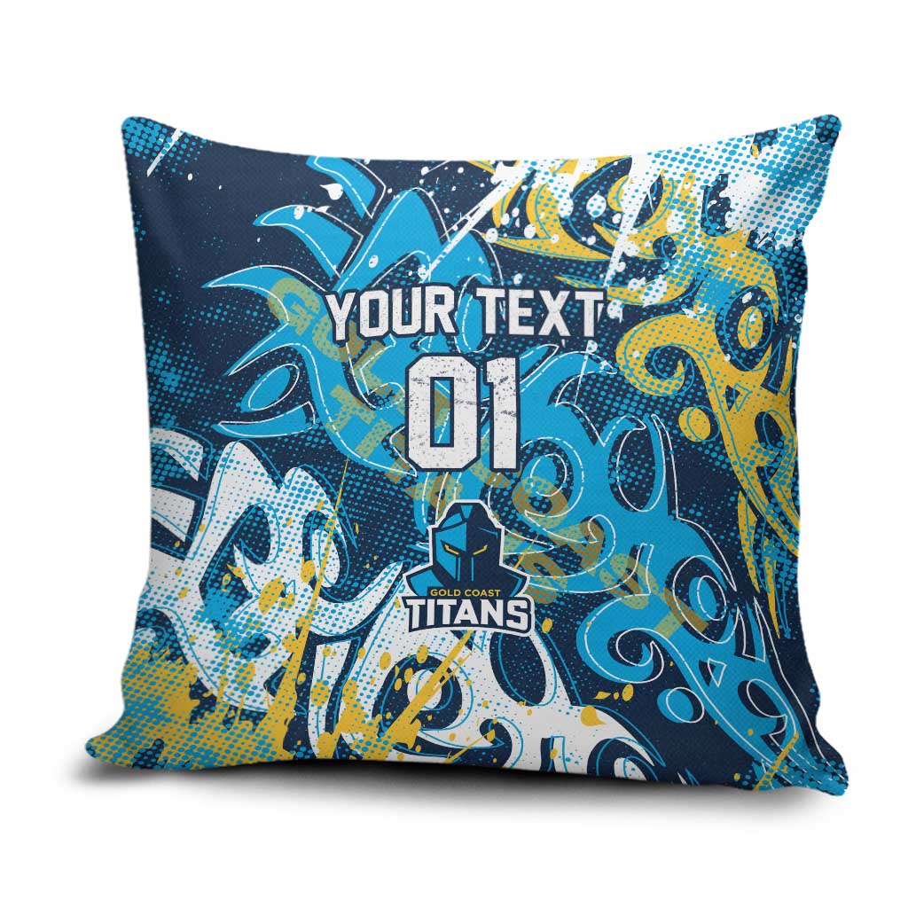 Personalized Gold Coast Titans Rugby Pillow Cover Urban Street Graffiti Style - Distressed Splatter Elements