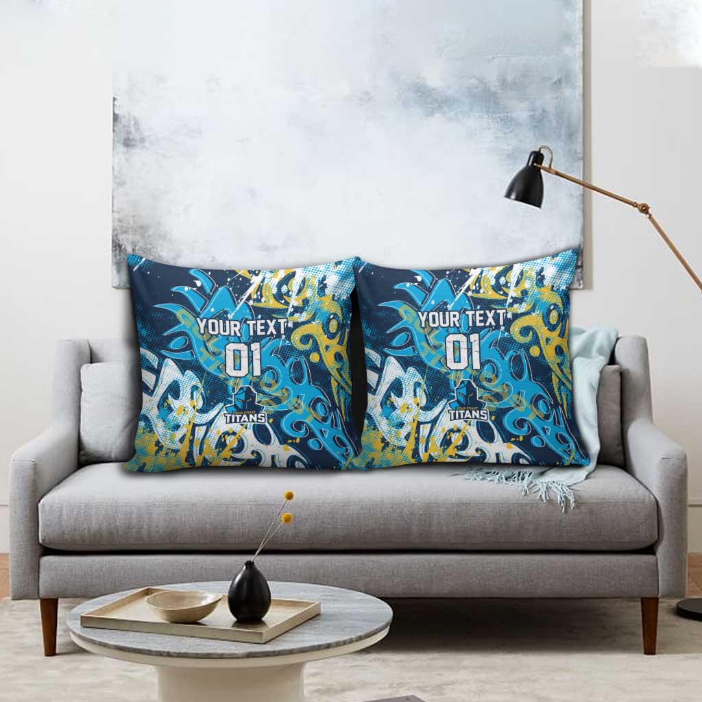 Personalized Gold Coast Titans Rugby Pillow Cover Urban Street Graffiti Style - Distressed Splatter Elements