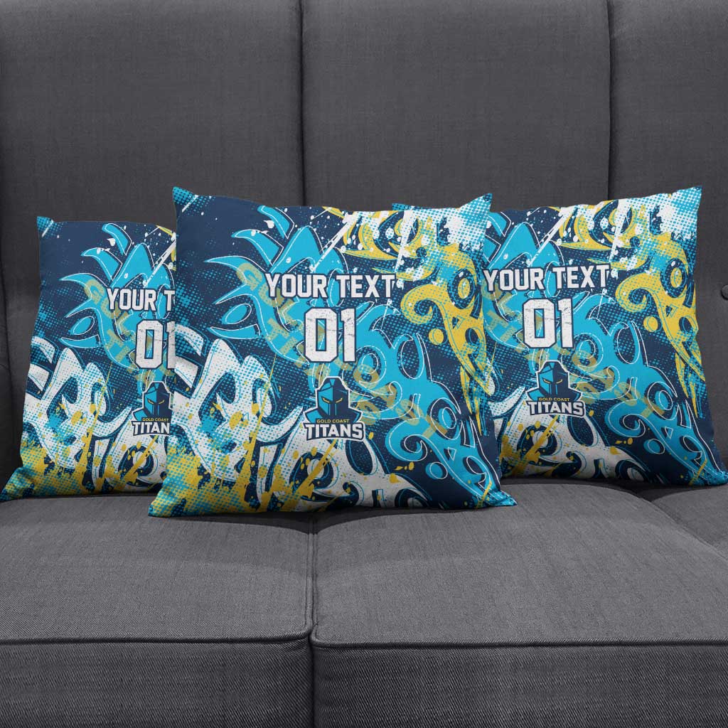 Personalized Gold Coast Titans Rugby Pillow Cover Urban Street Graffiti Style - Distressed Splatter Elements