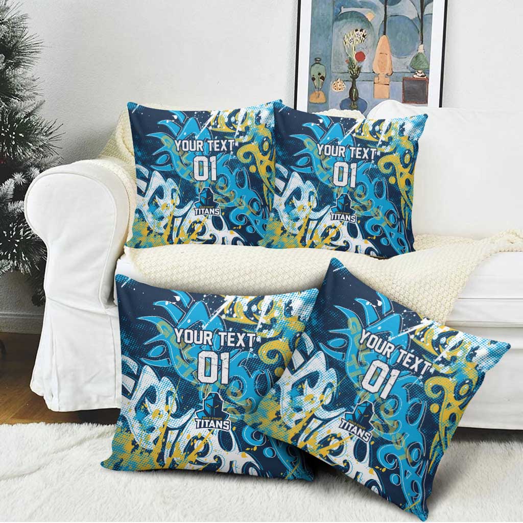 Personalized Gold Coast Titans Rugby Pillow Cover Urban Street Graffiti Style - Distressed Splatter Elements