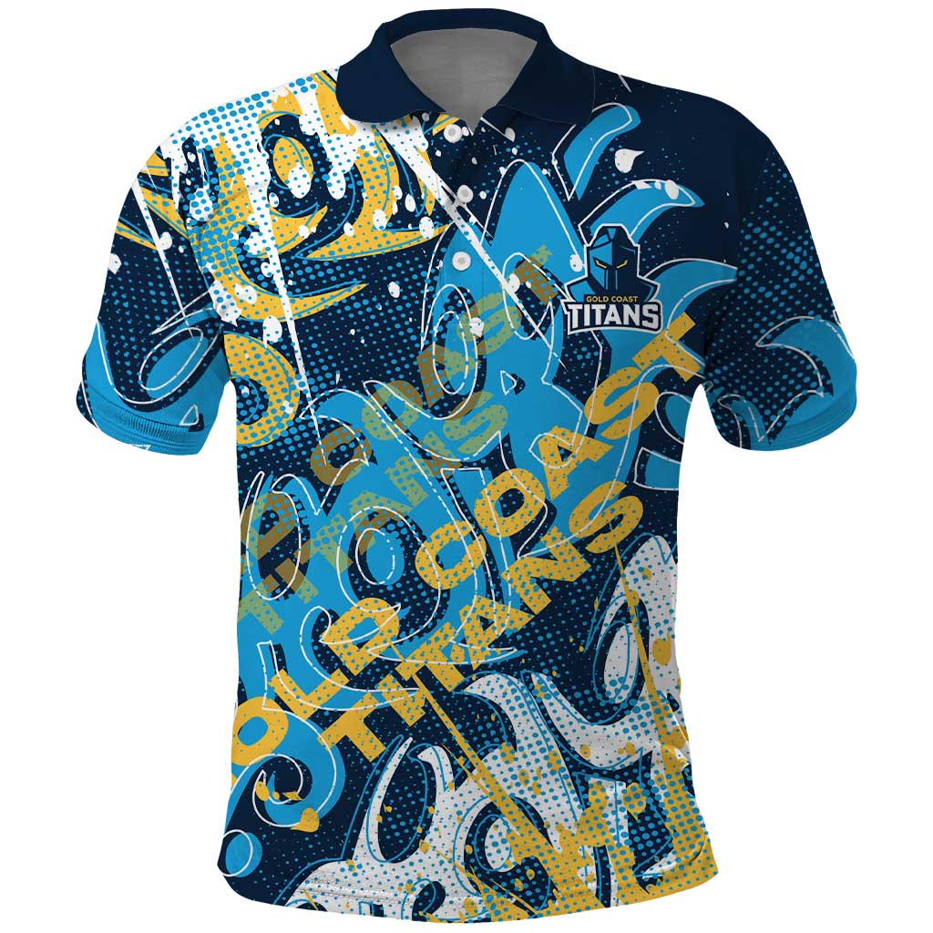 Personalized Gold Coast Titans Rugby Polo Shirt Urban Street Graffiti Style - Distressed Splatter Elements