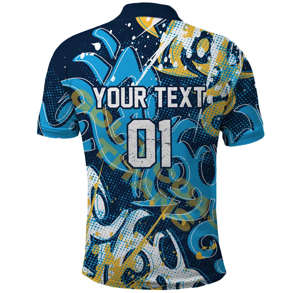 Personalized Gold Coast Titans Rugby Polo Shirt Urban Street Graffiti Style - Distressed Splatter Elements
