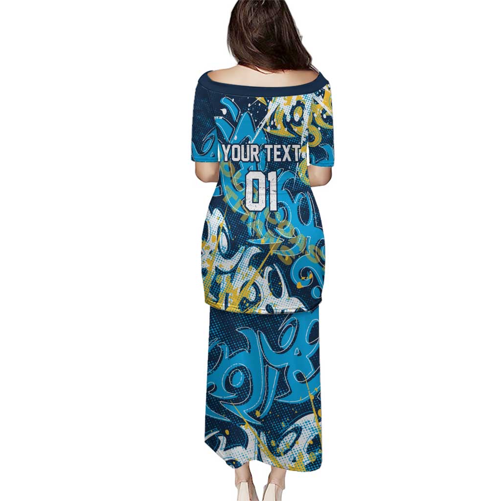 Personalized Gold Coast Titans Rugby Puletasi Urban Street Graffiti Style - Distressed Splatter Elements