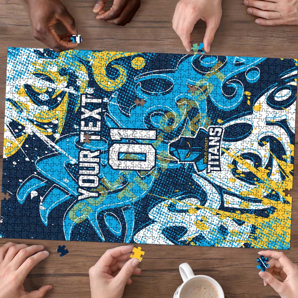 Personalized Gold Coast Titans Rugby Puzzle Urban Street Graffiti Style - Distressed Splatter Elements