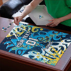 Personalized Gold Coast Titans Rugby Puzzle Urban Street Graffiti Style - Distressed Splatter Elements