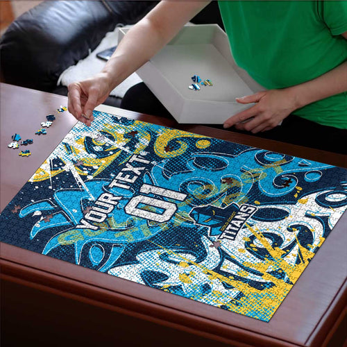 Personalized Gold Coast Titans Rugby Puzzle Urban Street Graffiti Style - Distressed Splatter Elements