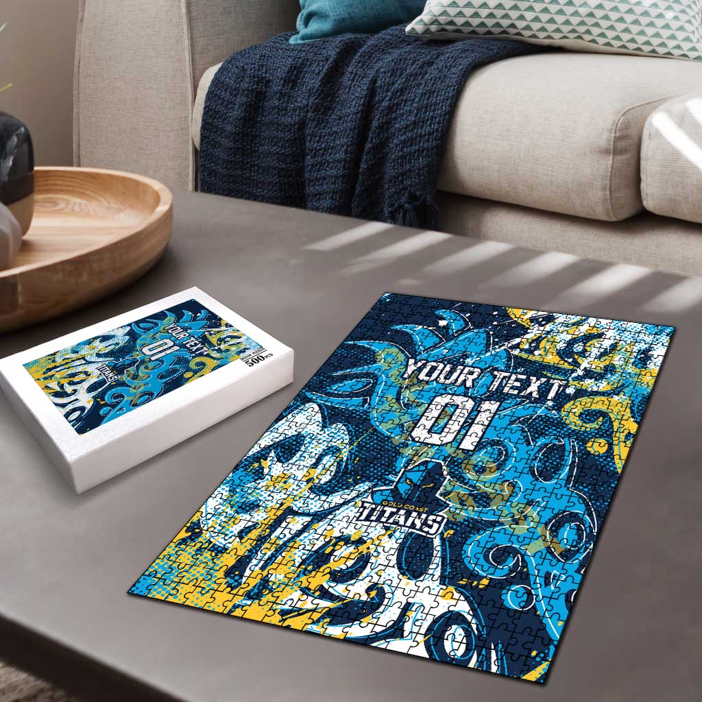 Personalized Gold Coast Titans Rugby Puzzle Urban Street Graffiti Style - Distressed Splatter Elements