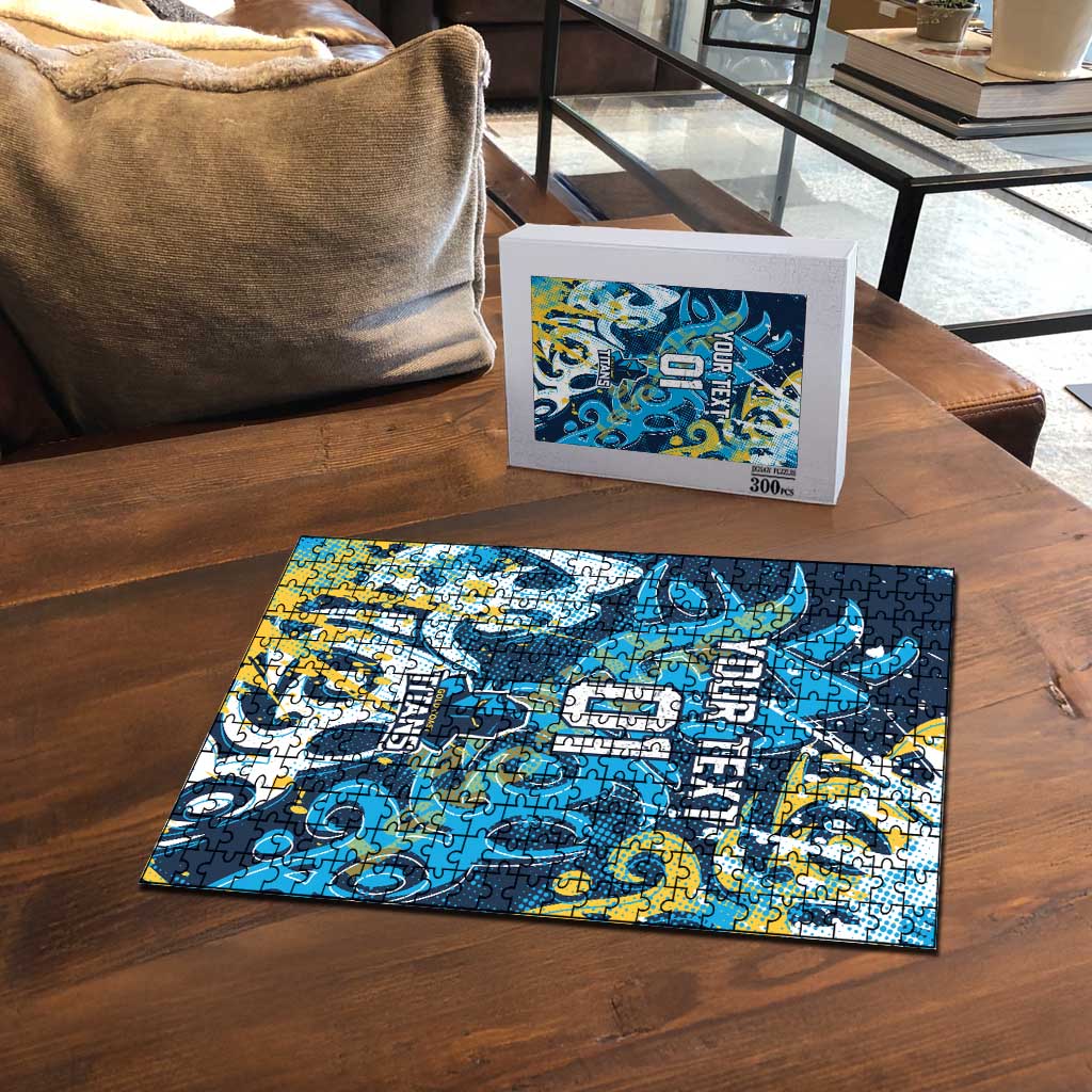 Personalized Gold Coast Titans Rugby Puzzle Urban Street Graffiti Style - Distressed Splatter Elements