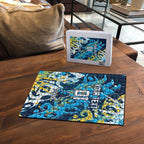 Personalized Gold Coast Titans Rugby Puzzle Urban Street Graffiti Style - Distressed Splatter Elements