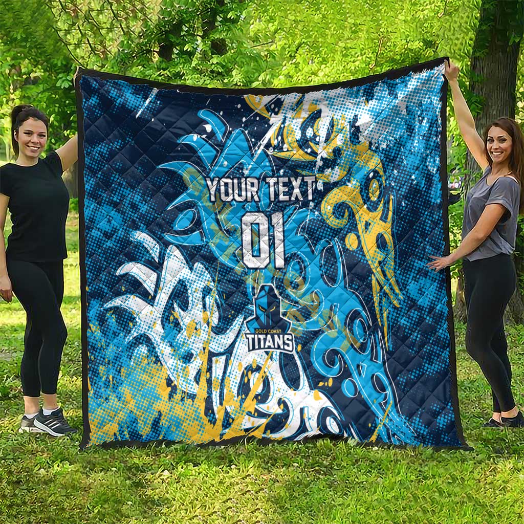 Personalized Gold Coast Titans Rugby Quilt Urban Street Graffiti Style - Distressed Splatter Elements