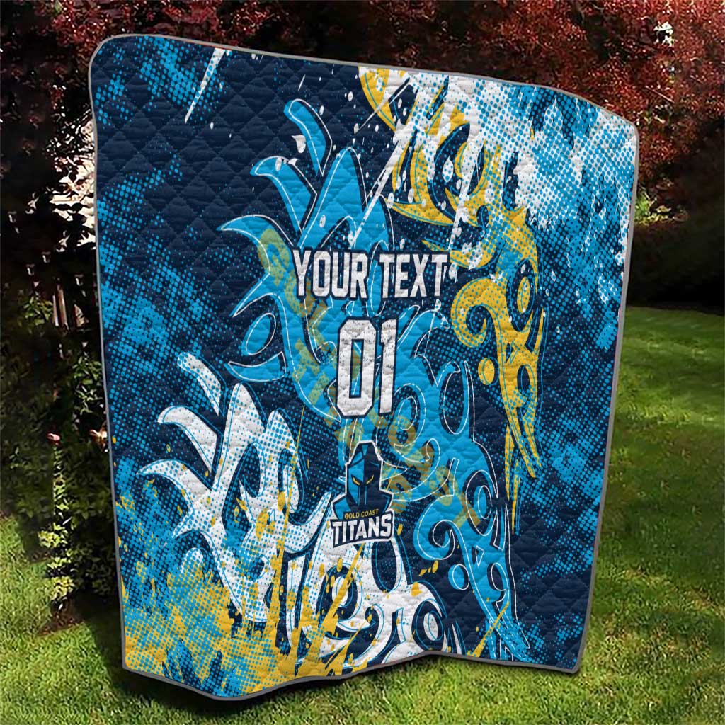 Personalized Gold Coast Titans Rugby Quilt Urban Street Graffiti Style - Distressed Splatter Elements