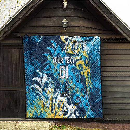 Personalized Gold Coast Titans Rugby Quilt Urban Street Graffiti Style - Distressed Splatter Elements