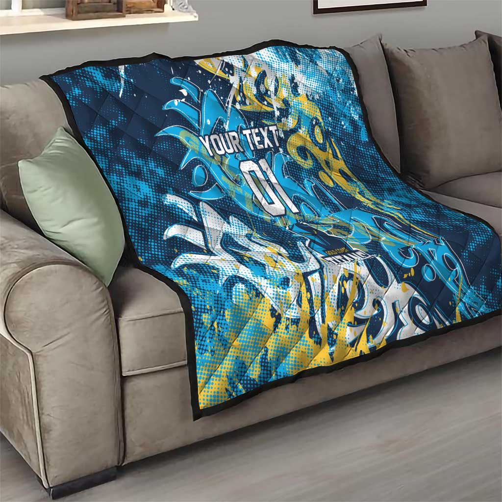 Personalized Gold Coast Titans Rugby Quilt Urban Street Graffiti Style - Distressed Splatter Elements
