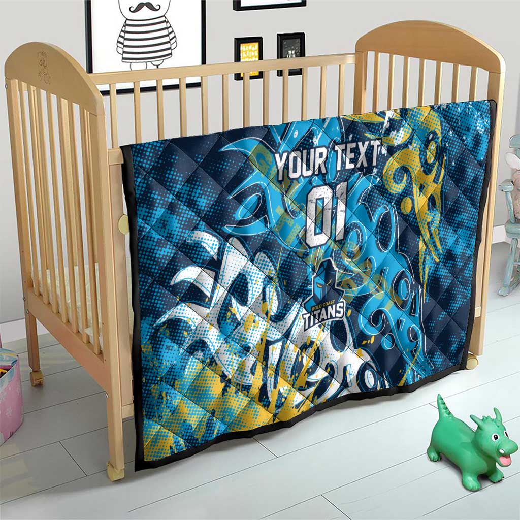Personalized Gold Coast Titans Rugby Quilt Urban Street Graffiti Style - Distressed Splatter Elements