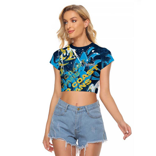 Personalized Gold Coast Titans Rugby Raglan Cropped T Shirt Urban Street Graffiti Style - Distressed Splatter Elements