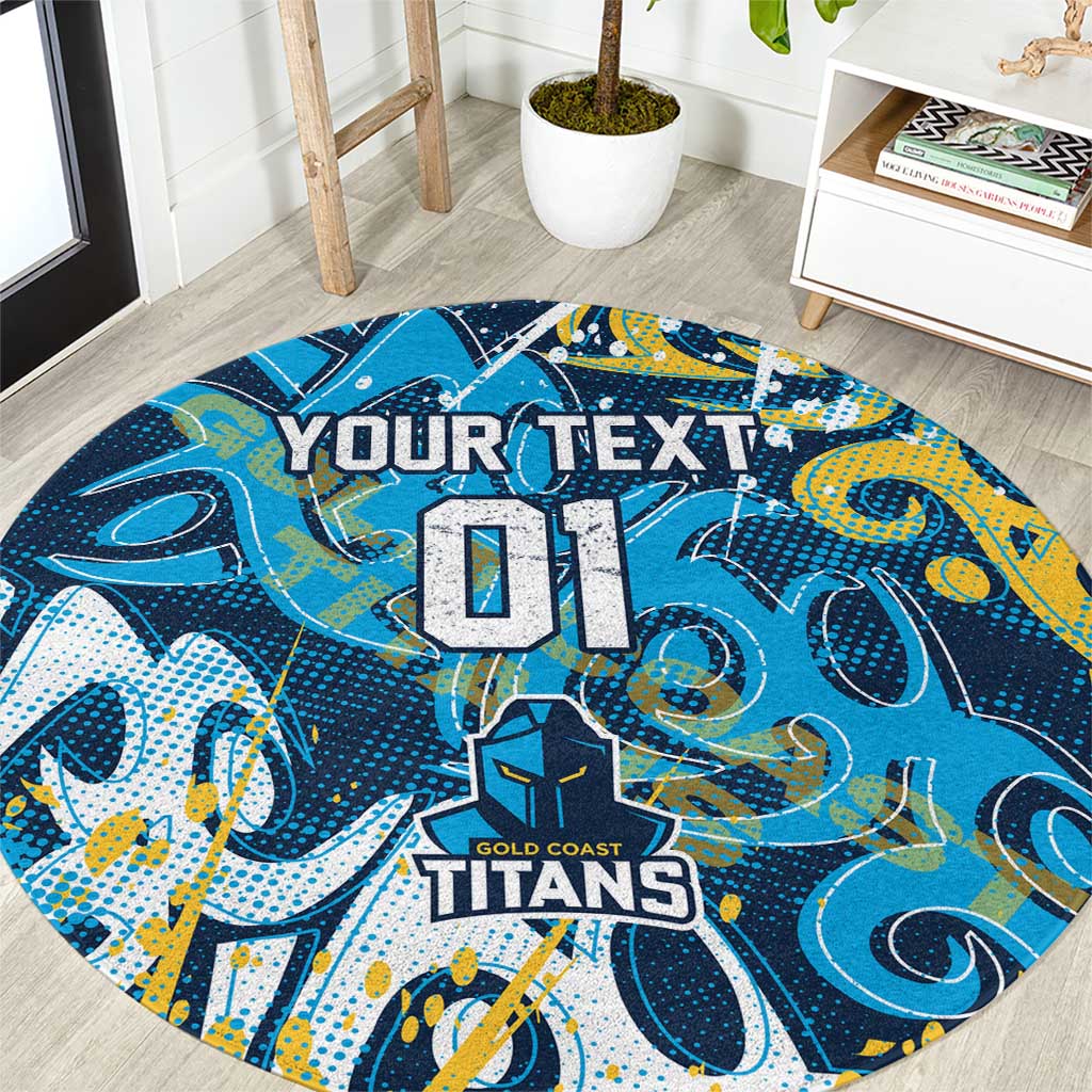Personalized Gold Coast Titans Rugby Round Carpet Urban Street Graffiti Style - Distressed Splatter Elements