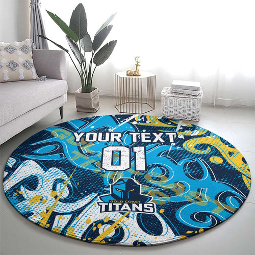 Personalized Gold Coast Titans Rugby Round Carpet Urban Street Graffiti Style - Distressed Splatter Elements