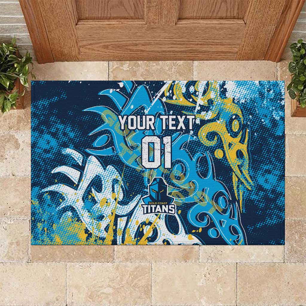Personalized Gold Coast Titans Rugby Rubber Doormat Urban Street Graffiti Style - Distressed Splatter Elements
