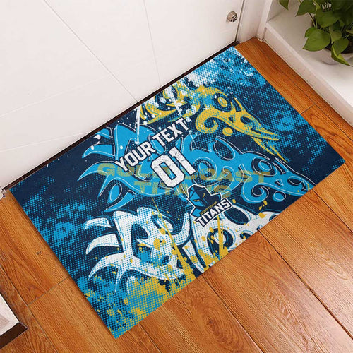 Personalized Gold Coast Titans Rugby Rubber Doormat Urban Street Graffiti Style - Distressed Splatter Elements