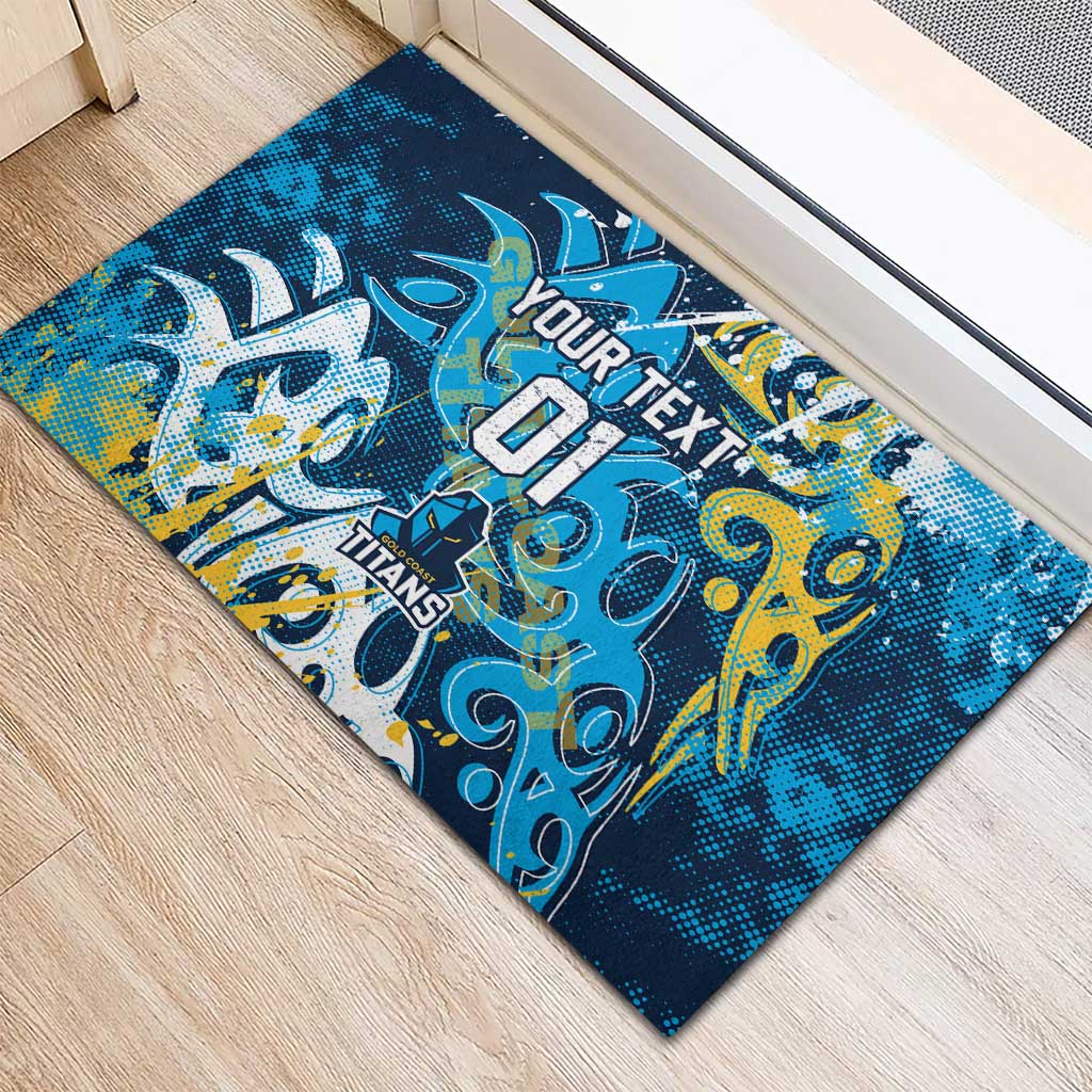 Personalized Gold Coast Titans Rugby Rubber Doormat Urban Street Graffiti Style - Distressed Splatter Elements