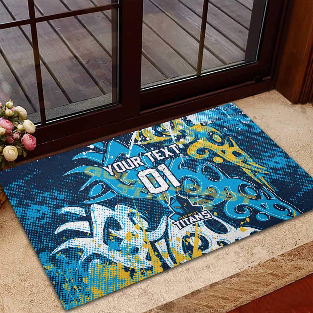 Personalized Gold Coast Titans Rugby Rubber Doormat Urban Street Graffiti Style - Distressed Splatter Elements