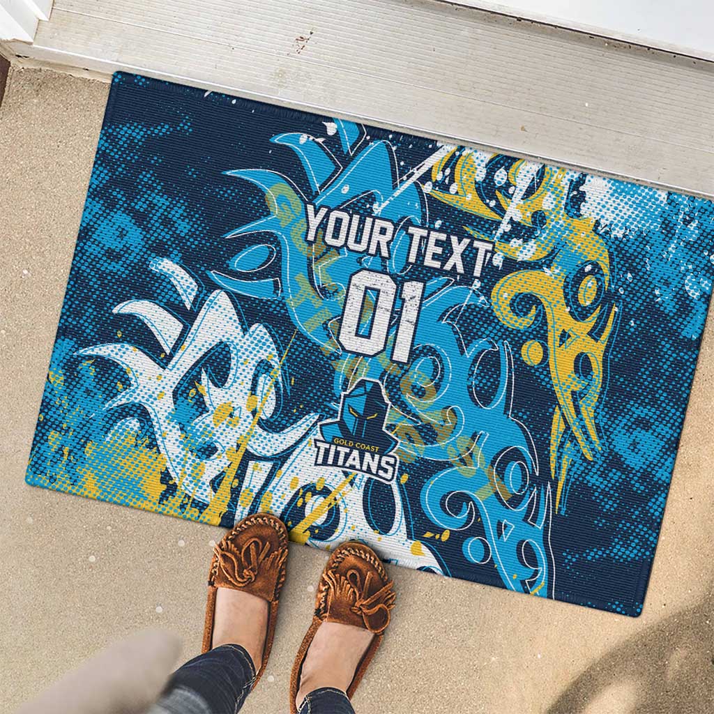 Personalized Gold Coast Titans Rugby Rubber Doormat Urban Street Graffiti Style - Distressed Splatter Elements