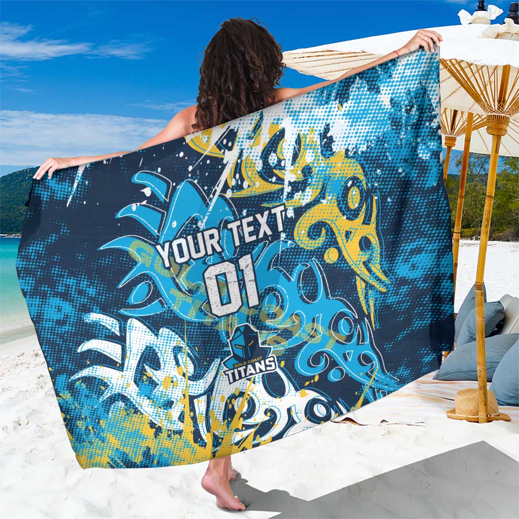 Personalized Gold Coast Titans Rugby Sarong Urban Street Graffiti Style - Distressed Splatter Elements