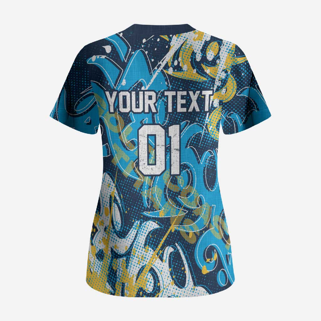 Personalized Gold Coast Titans Rugby Scrub Top Urban Street Graffiti Style - Distressed Splatter Elements