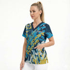 Personalized Gold Coast Titans Rugby Scrub Top Urban Street Graffiti Style - Distressed Splatter Elements