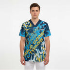 Personalized Gold Coast Titans Rugby Scrub Top Urban Street Graffiti Style - Distressed Splatter Elements