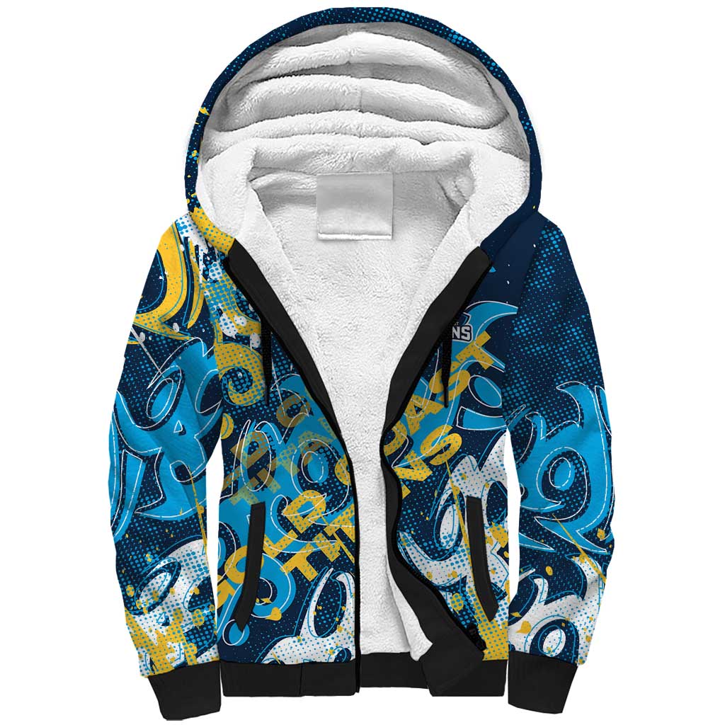Personalized Gold Coast Titans Rugby Sherpa Hoodie Urban Street Graffiti Style - Distressed Splatter Elements