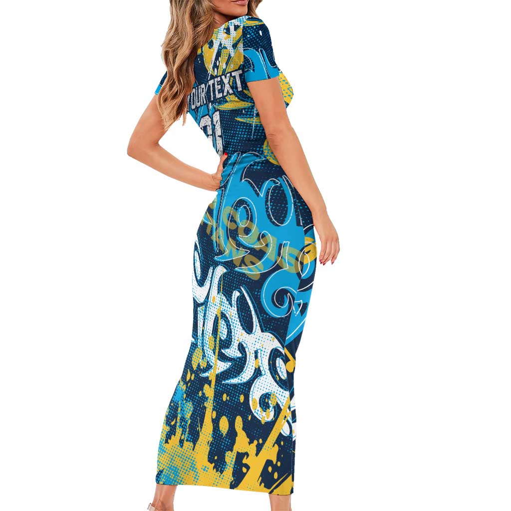 Personalized Gold Coast Titans Rugby Short Sleeve Bodycon Dress Urban Street Graffiti Style - Distressed Splatter Elements