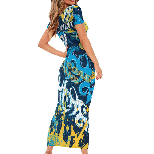 Personalized Gold Coast Titans Rugby Short Sleeve Bodycon Dress Urban Street Graffiti Style - Distressed Splatter Elements