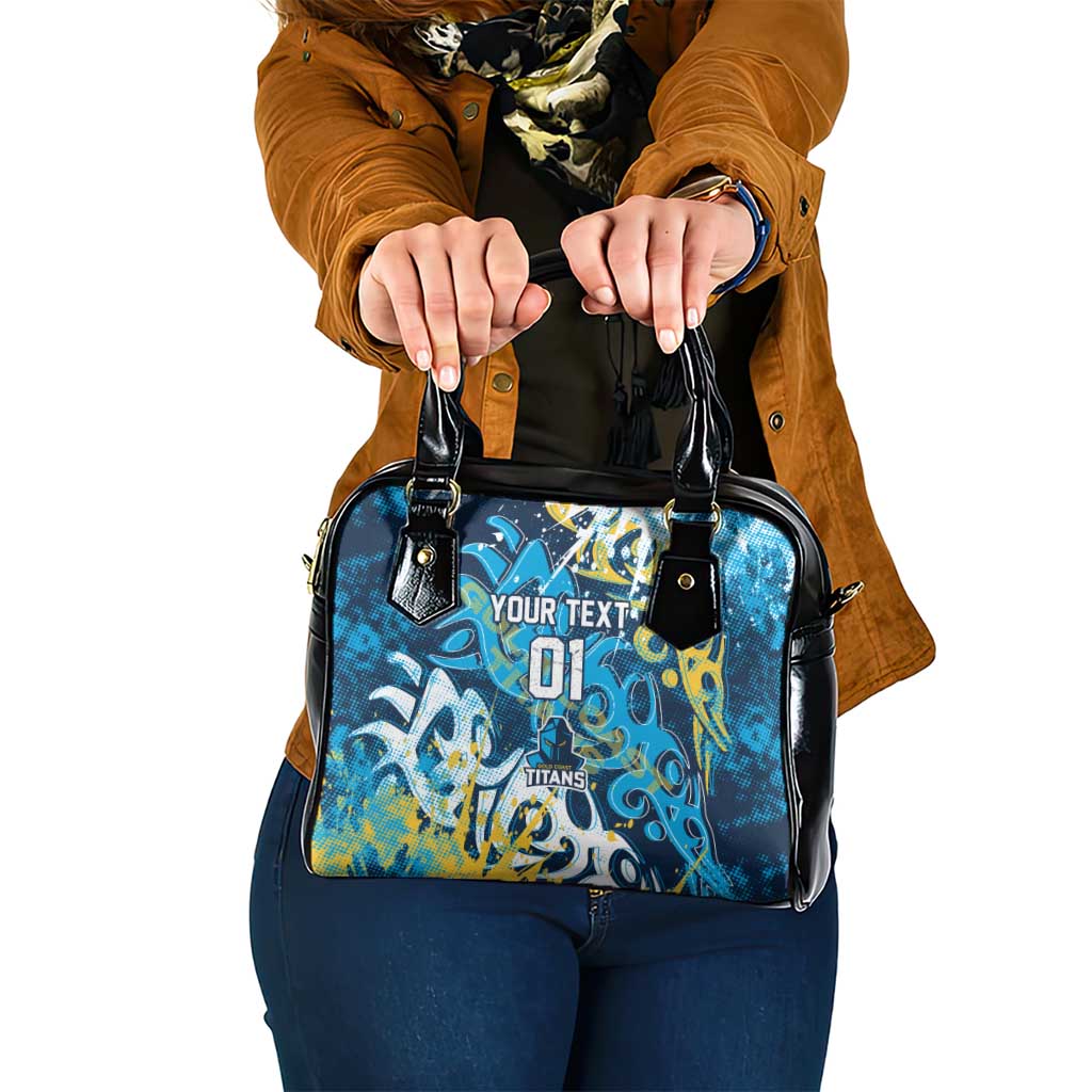 Personalized Gold Coast Titans Rugby Shoulder Handbag Urban Street Graffiti Style - Distressed Splatter Elements
