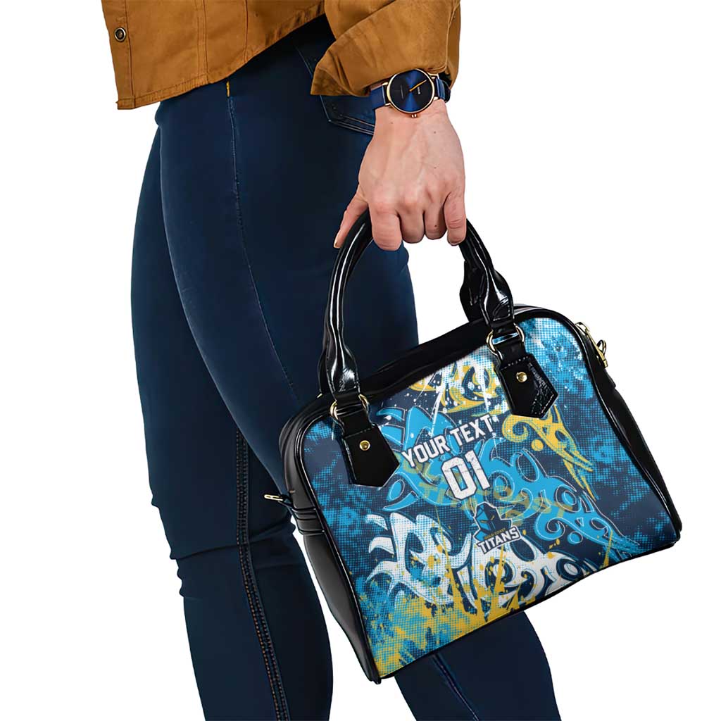 Personalized Gold Coast Titans Rugby Shoulder Handbag Urban Street Graffiti Style - Distressed Splatter Elements