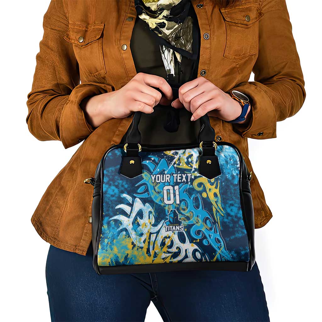 Personalized Gold Coast Titans Rugby Shoulder Handbag Urban Street Graffiti Style - Distressed Splatter Elements
