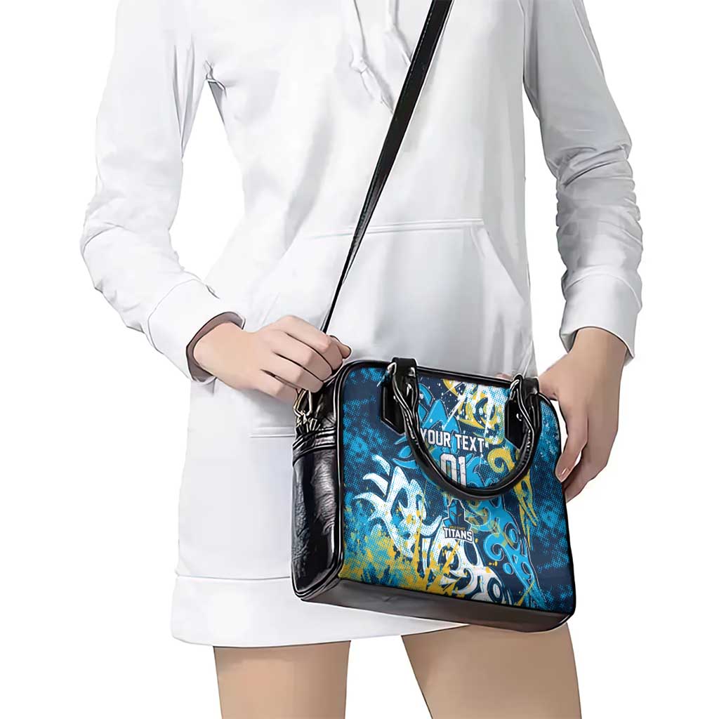 Personalized Gold Coast Titans Rugby Shoulder Handbag Urban Street Graffiti Style - Distressed Splatter Elements