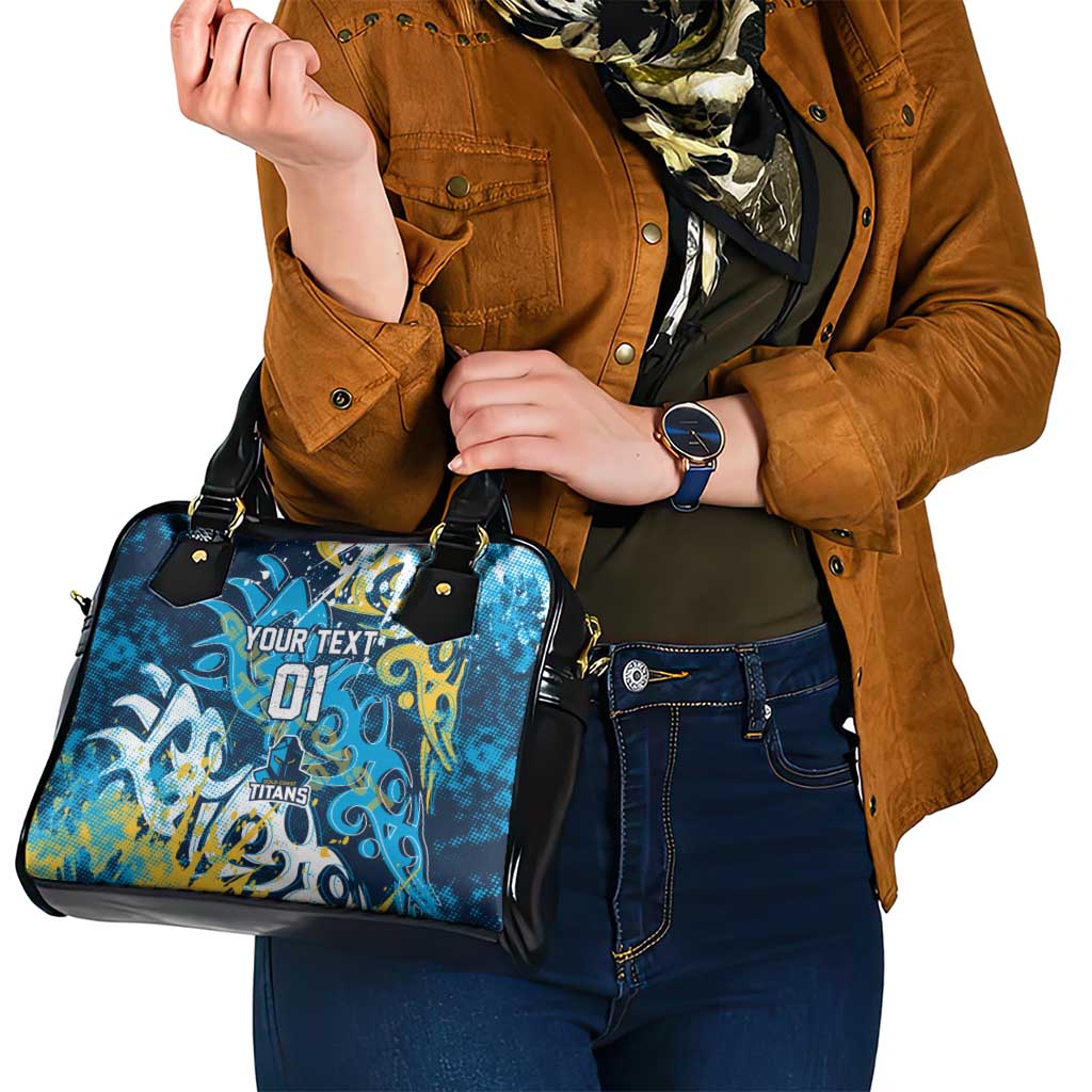 Personalized Gold Coast Titans Rugby Shoulder Handbag Urban Street Graffiti Style - Distressed Splatter Elements