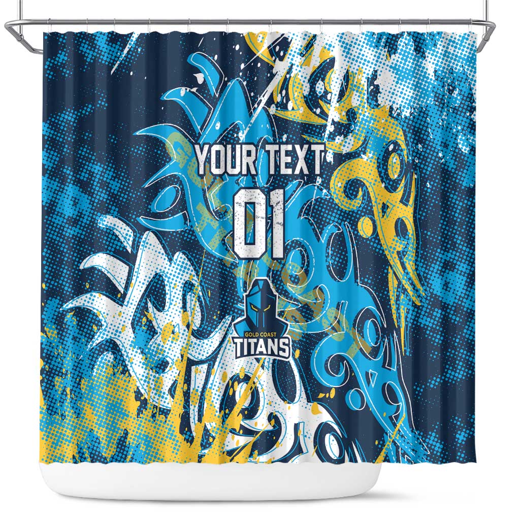 Personalized Gold Coast Titans Rugby Shower Curtain Urban Street Graffiti Style - Distressed Splatter Elements