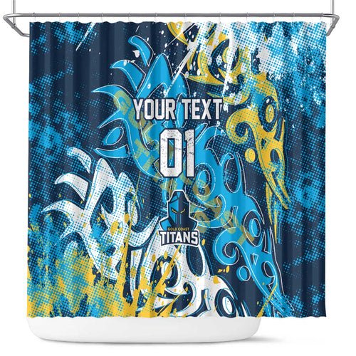 Personalized Gold Coast Titans Rugby Shower Curtain Urban Street Graffiti Style - Distressed Splatter Elements
