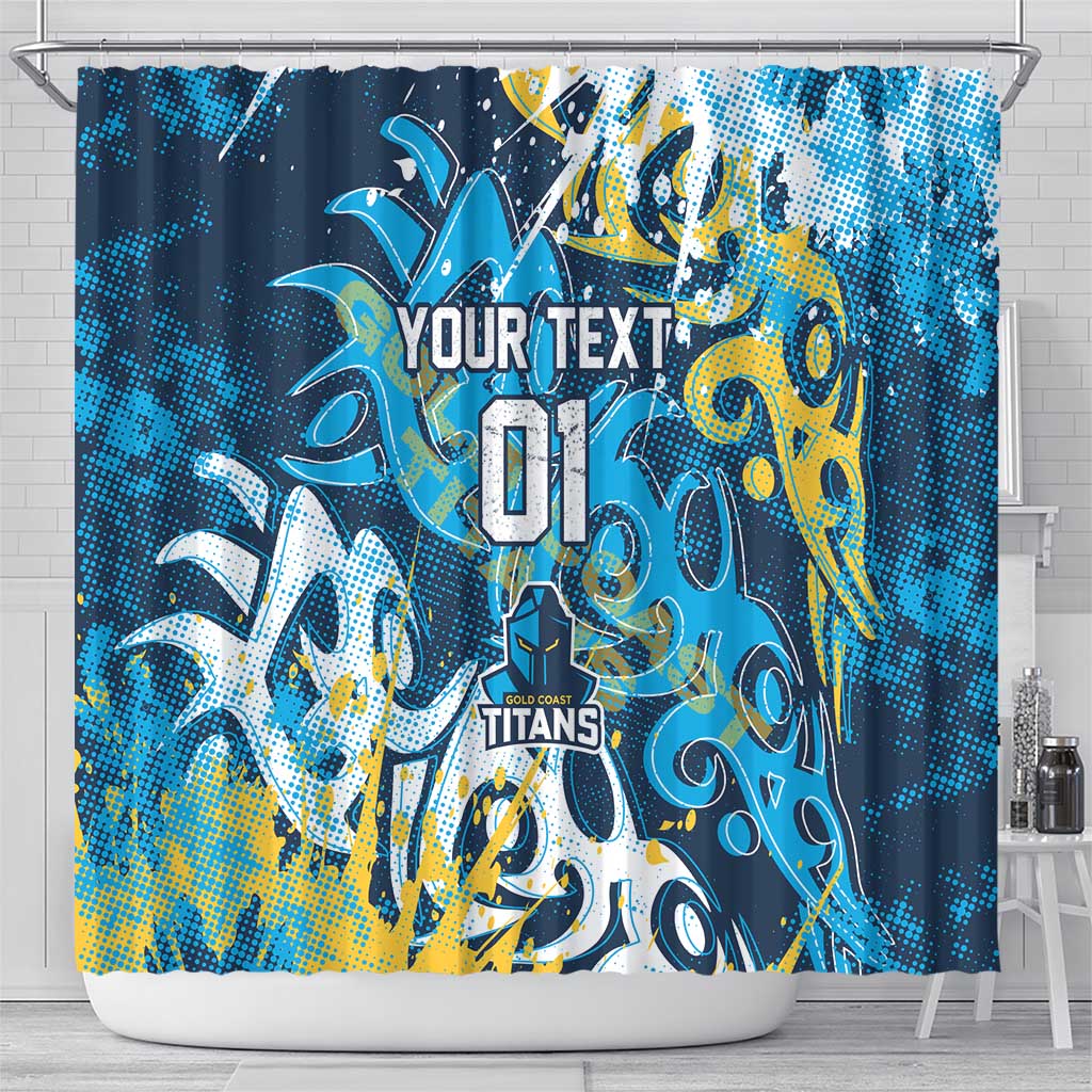Personalized Gold Coast Titans Rugby Shower Curtain Urban Street Graffiti Style - Distressed Splatter Elements