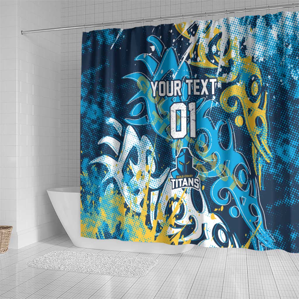 Personalized Gold Coast Titans Rugby Shower Curtain Urban Street Graffiti Style - Distressed Splatter Elements
