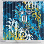Personalized Gold Coast Titans Rugby Shower Curtain Urban Street Graffiti Style - Distressed Splatter Elements