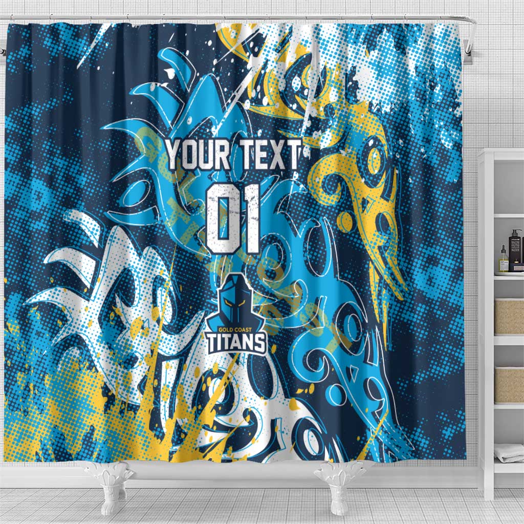 Personalized Gold Coast Titans Rugby Shower Curtain Urban Street Graffiti Style - Distressed Splatter Elements