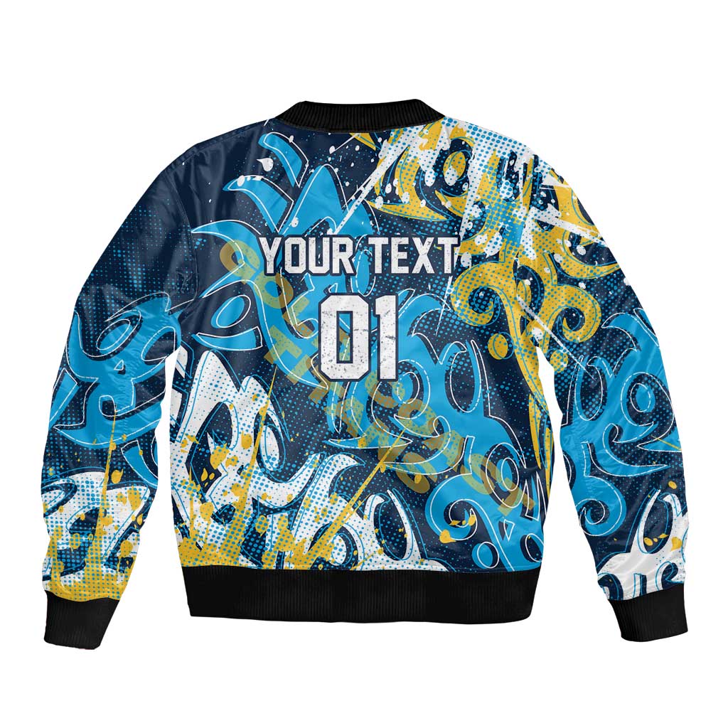 Personalized Gold Coast Titans Rugby Sleeve Zip Bomber Jacket Urban Street Graffiti Style - Distressed Splatter Elements