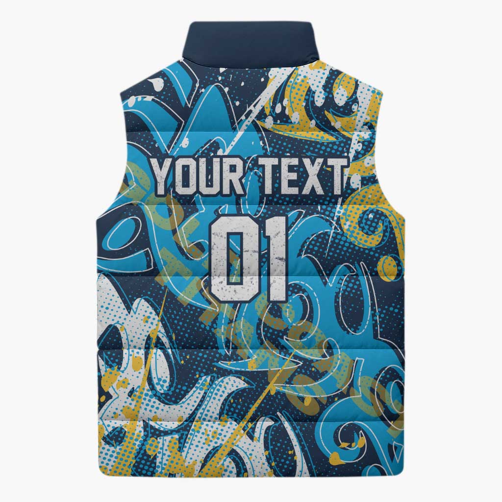 Personalized Gold Coast Titans Rugby Sleeveless Puffer Jacket Urban Street Graffiti Style - Distressed Splatter Elements
