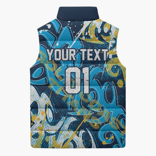 Personalized Gold Coast Titans Rugby Sleeveless Puffer Jacket Urban Street Graffiti Style - Distressed Splatter Elements