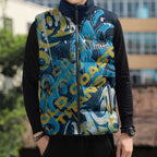 Personalized Gold Coast Titans Rugby Sleeveless Puffer Jacket Urban Street Graffiti Style - Distressed Splatter Elements